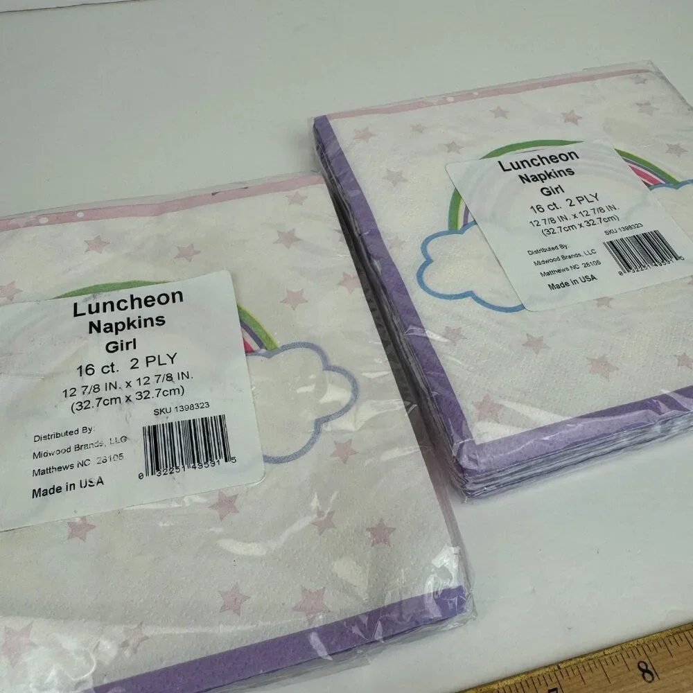 2 pack 16 ct Pink Rainbow Stars Girl Party Paper Napkins‎ Decorative Theme Girly